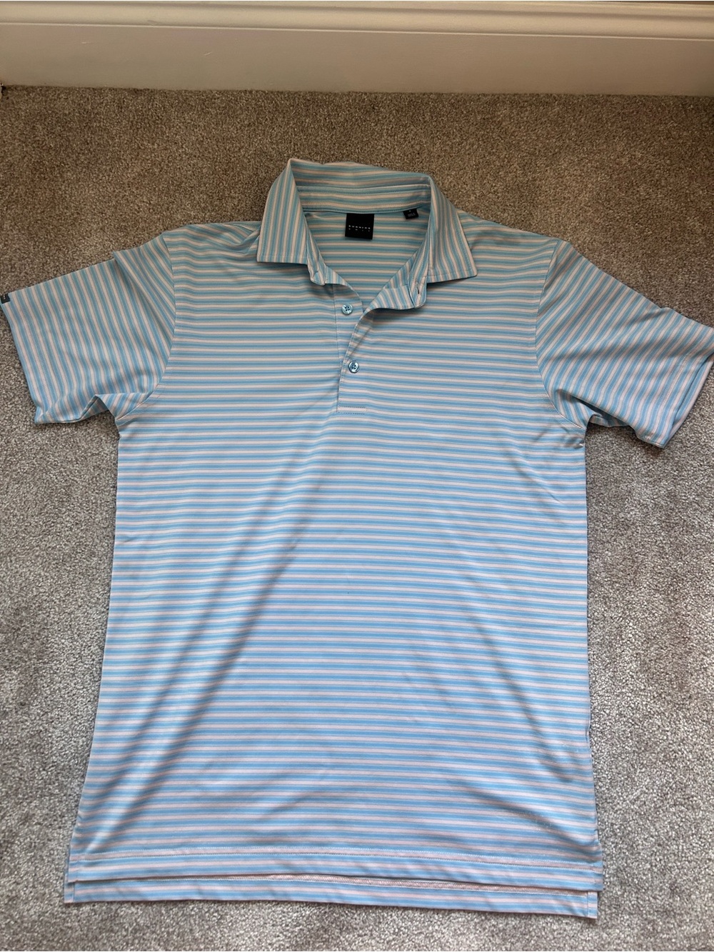 Light Blue Striped Men's Polo Shirt by Unknown Brand